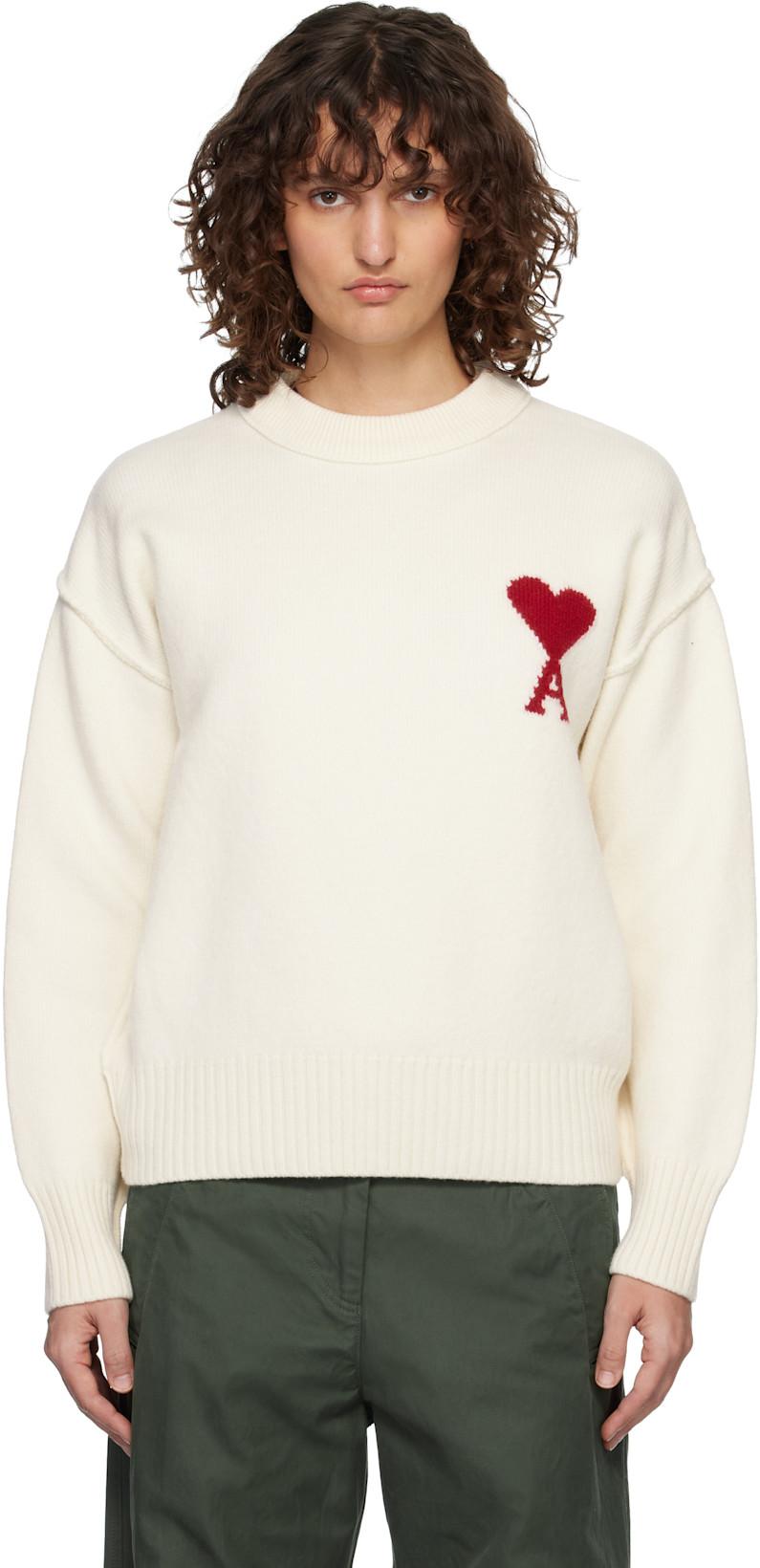 Off-White Wool Crewneck Ami de Coeur Sweater by AMI