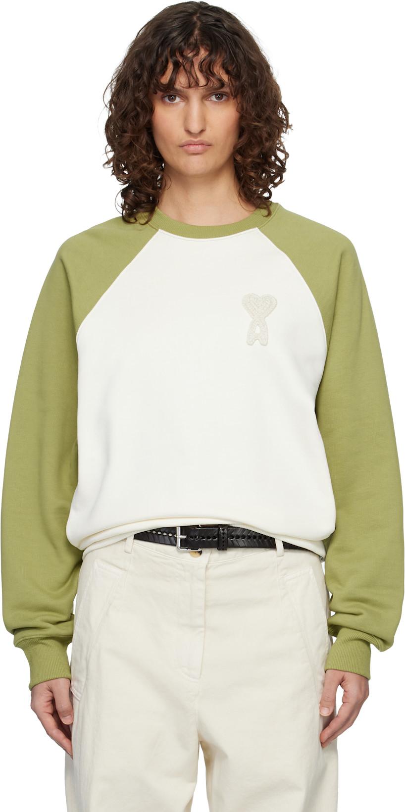 Off-White & Navy Cotton Knitted Ami de Coeur Sweatshirt by AMI