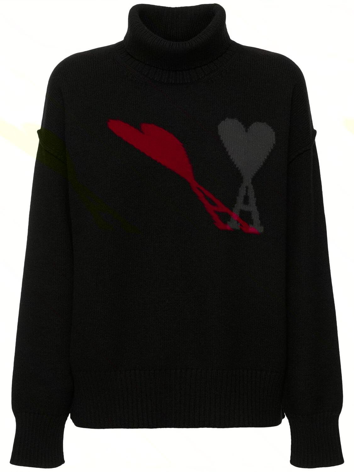 Red Ami De Coeur Wool Turtleneck Sweater by AMI