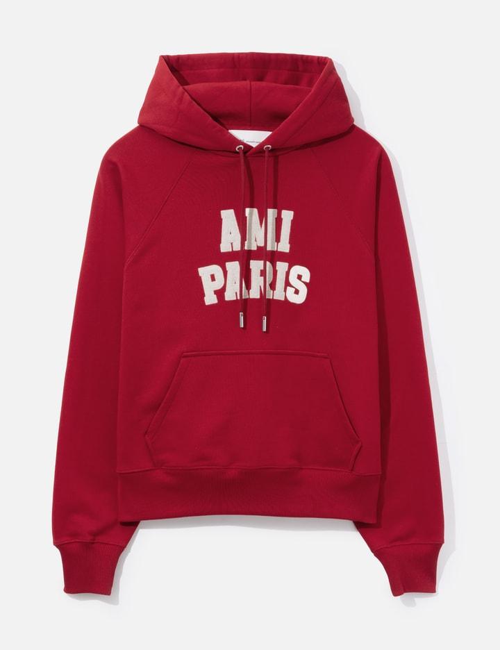 Red Cotton Hoodie With Ami Paris Embroidery by AMI