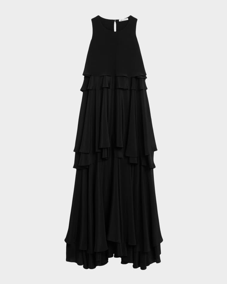 Sleeveless Tiered Silk Crepe De Chine Midi Dress by AMI