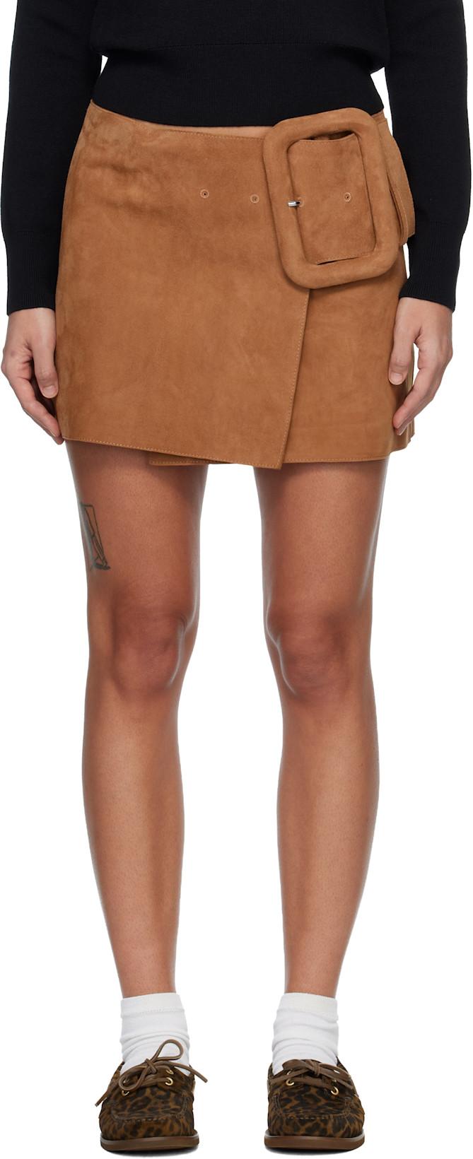 Tan Goat Leather Big Buckle Belted Miniskirt by AMI
