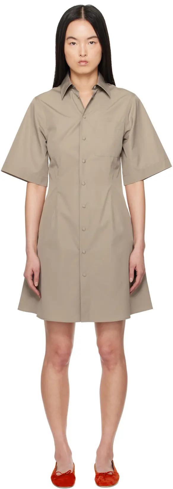 Taupe Cotton Short Sleeve Shirt Minidress by AMI