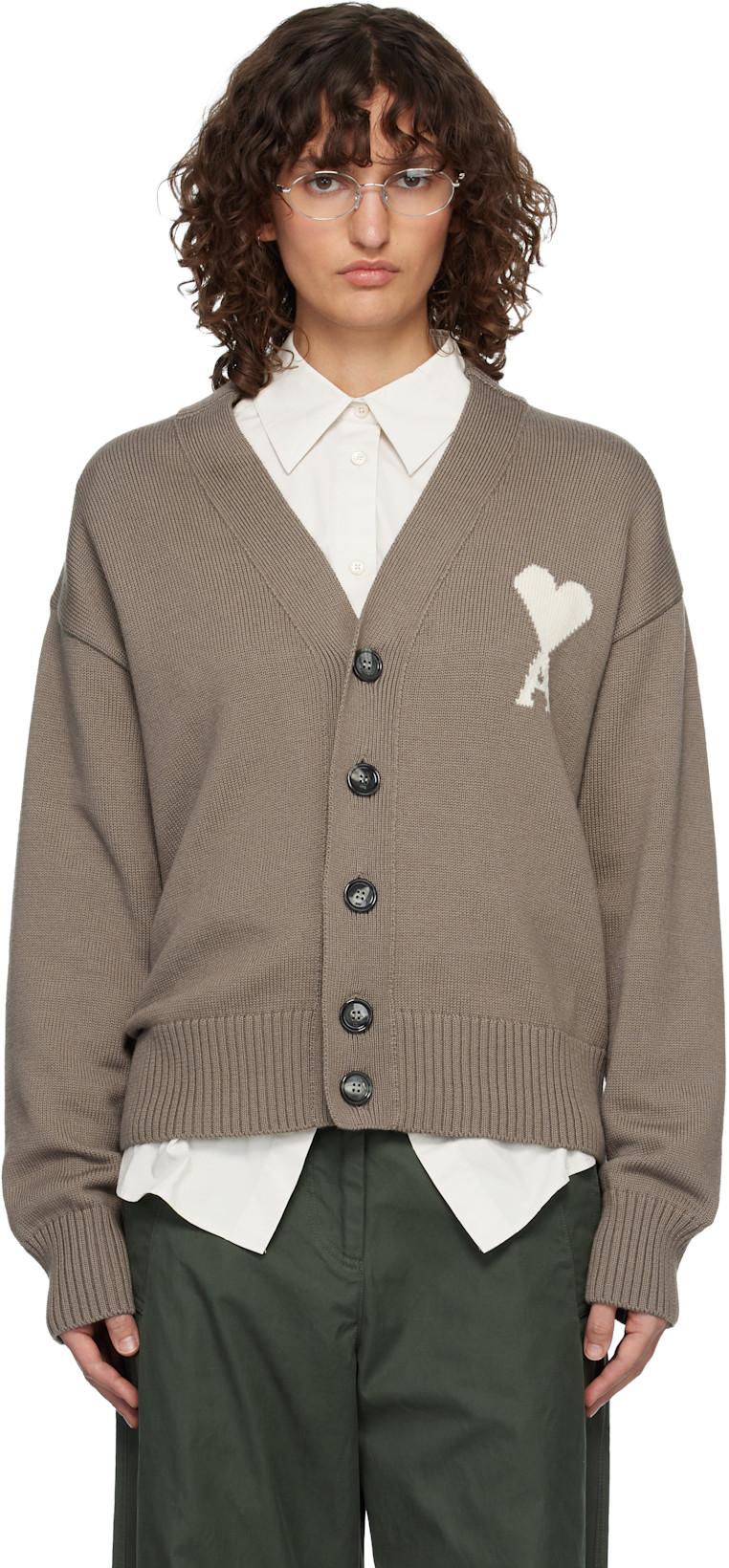 Taupe Wool Ami de Coeur Cardigan by AMI