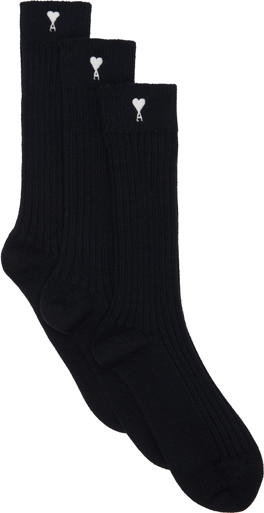 Three-Pack Black Ami De Coeur Socks by AMI