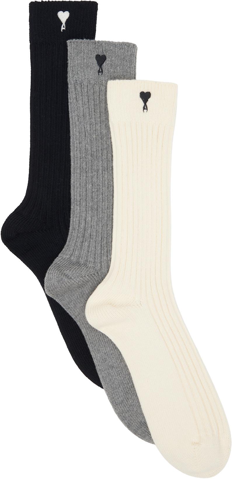 Three-Pack Multicolor Ami De Coeur Socks by AMI