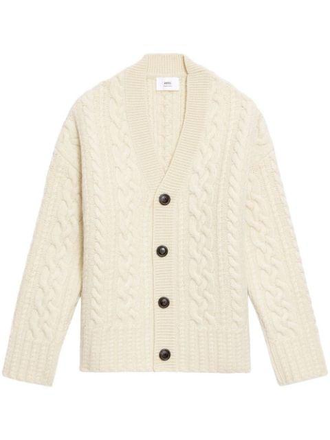V-neck cable knit cardigan by AMI