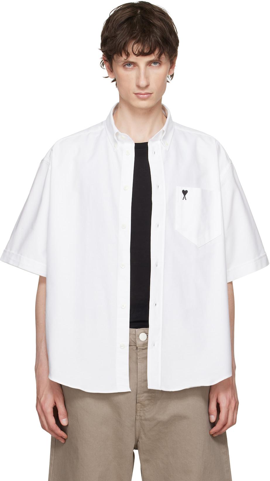 White Boxy Embroidered 'Ami de Coeur' Shirt by AMI