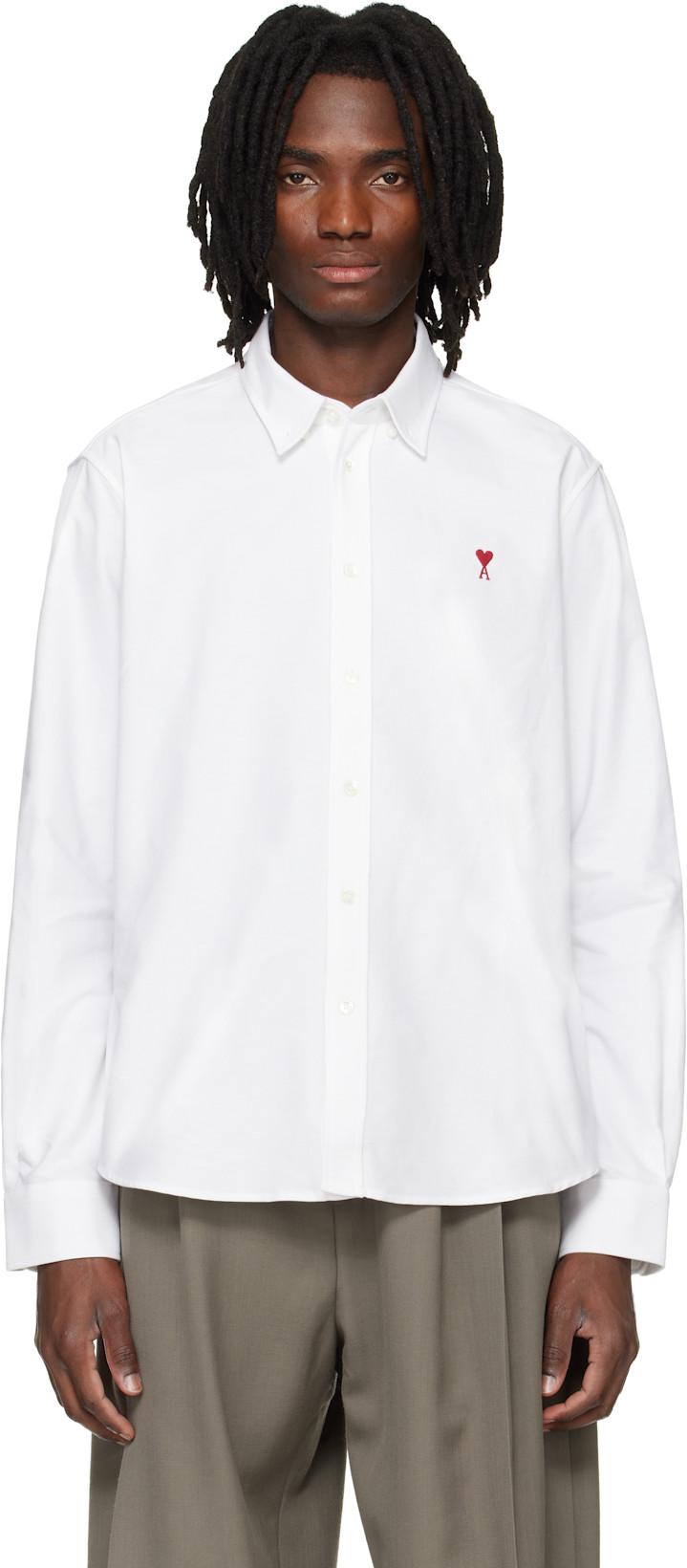 White Classic Long Sleeve Button-Down Collar Embroidered ADC Shirt by AMI