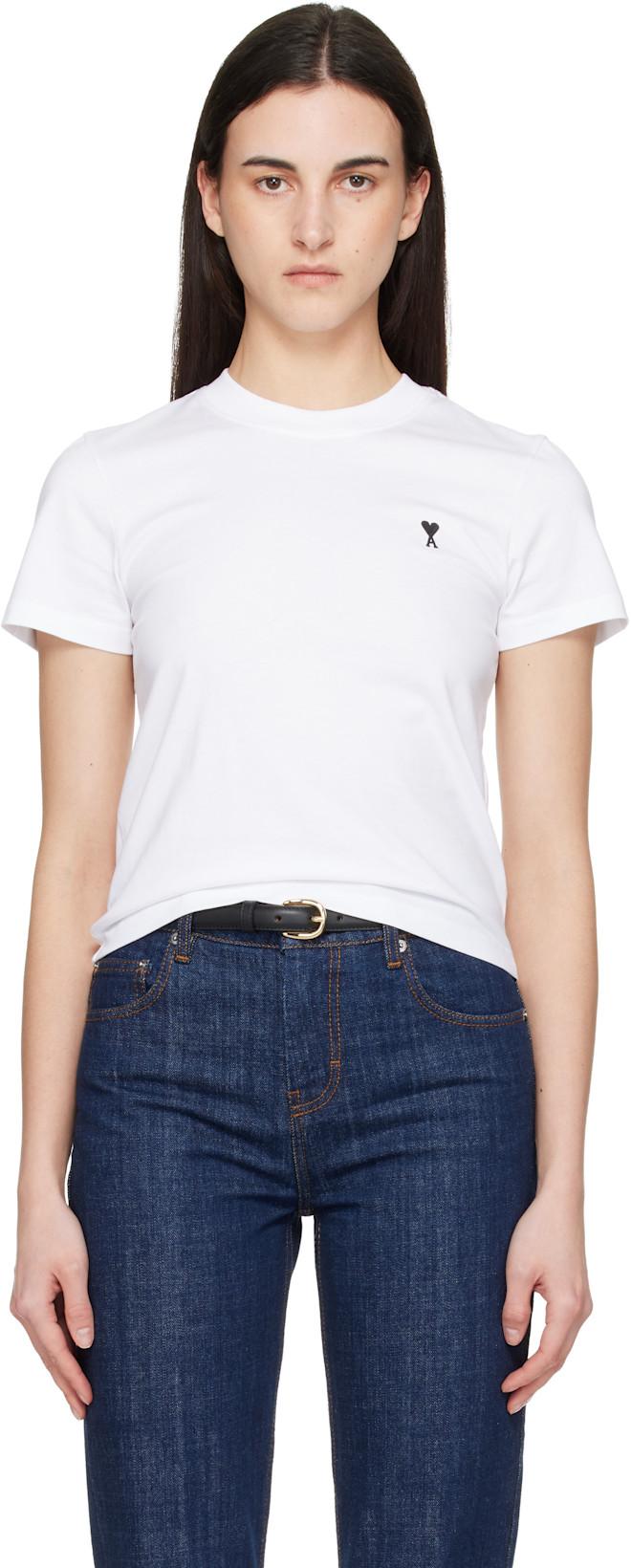 White Cotton Ami de Coeur Cropped T-shirt by AMI