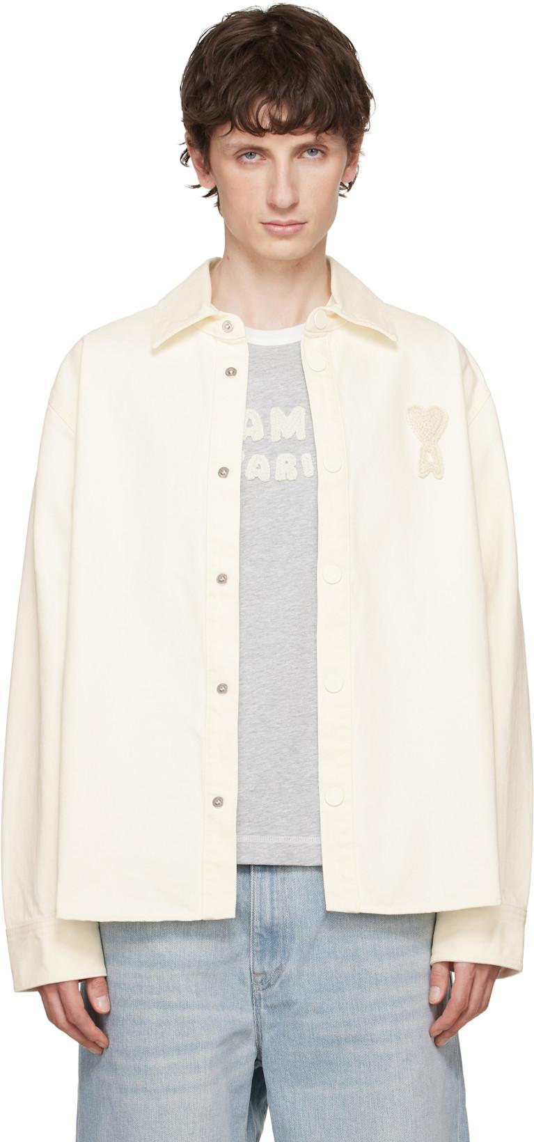 White Cotton Knitted 'Ami de Coeur' Overshirt by AMI