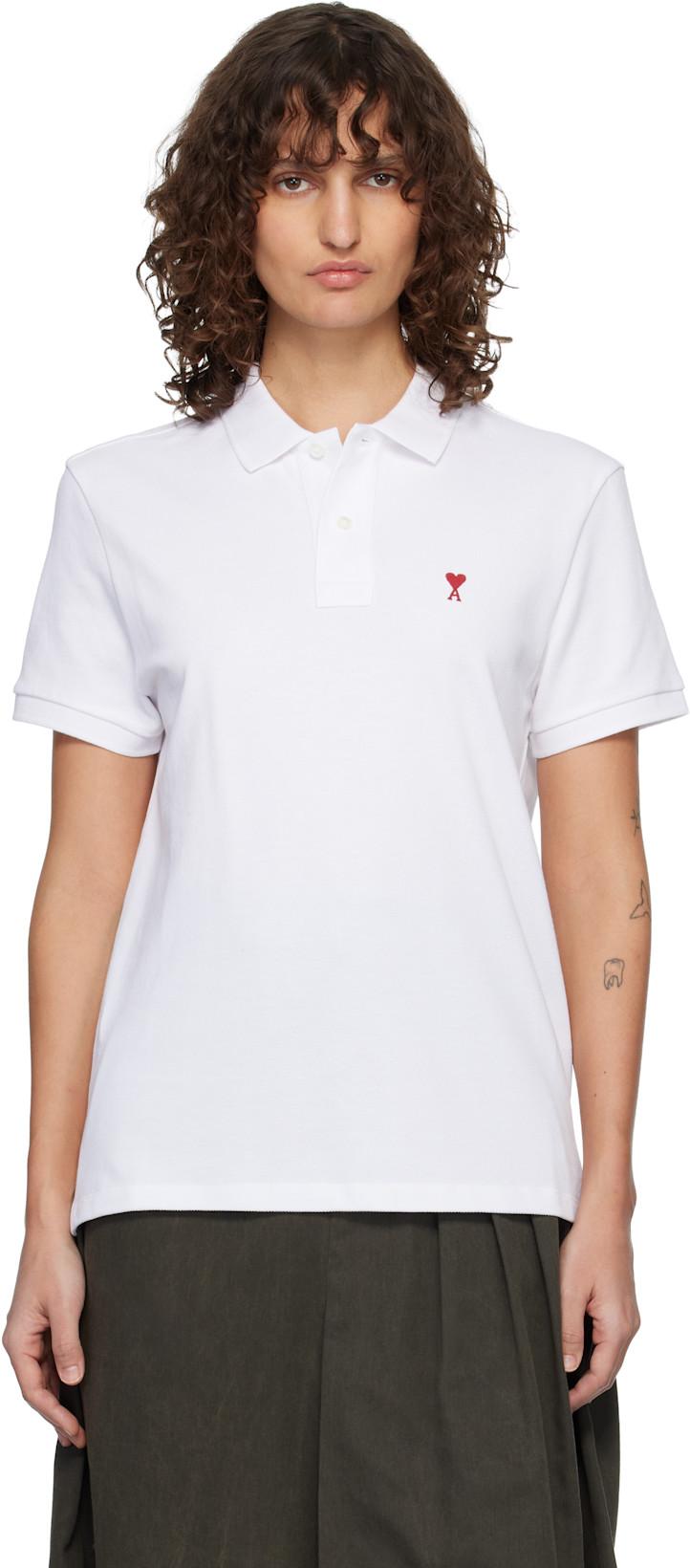 White Cotton Red Ami De Coeur Polo by AMI