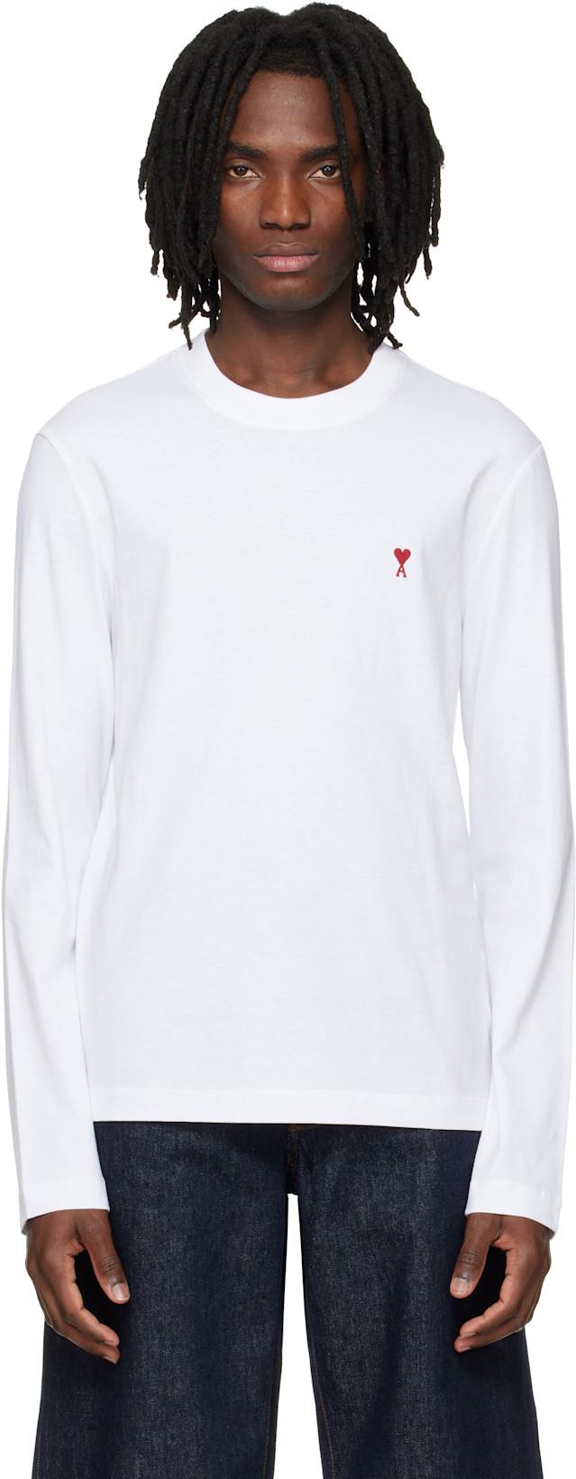 White Cotton Red Ami de Coeur Longsleeves T-shirt by AMI