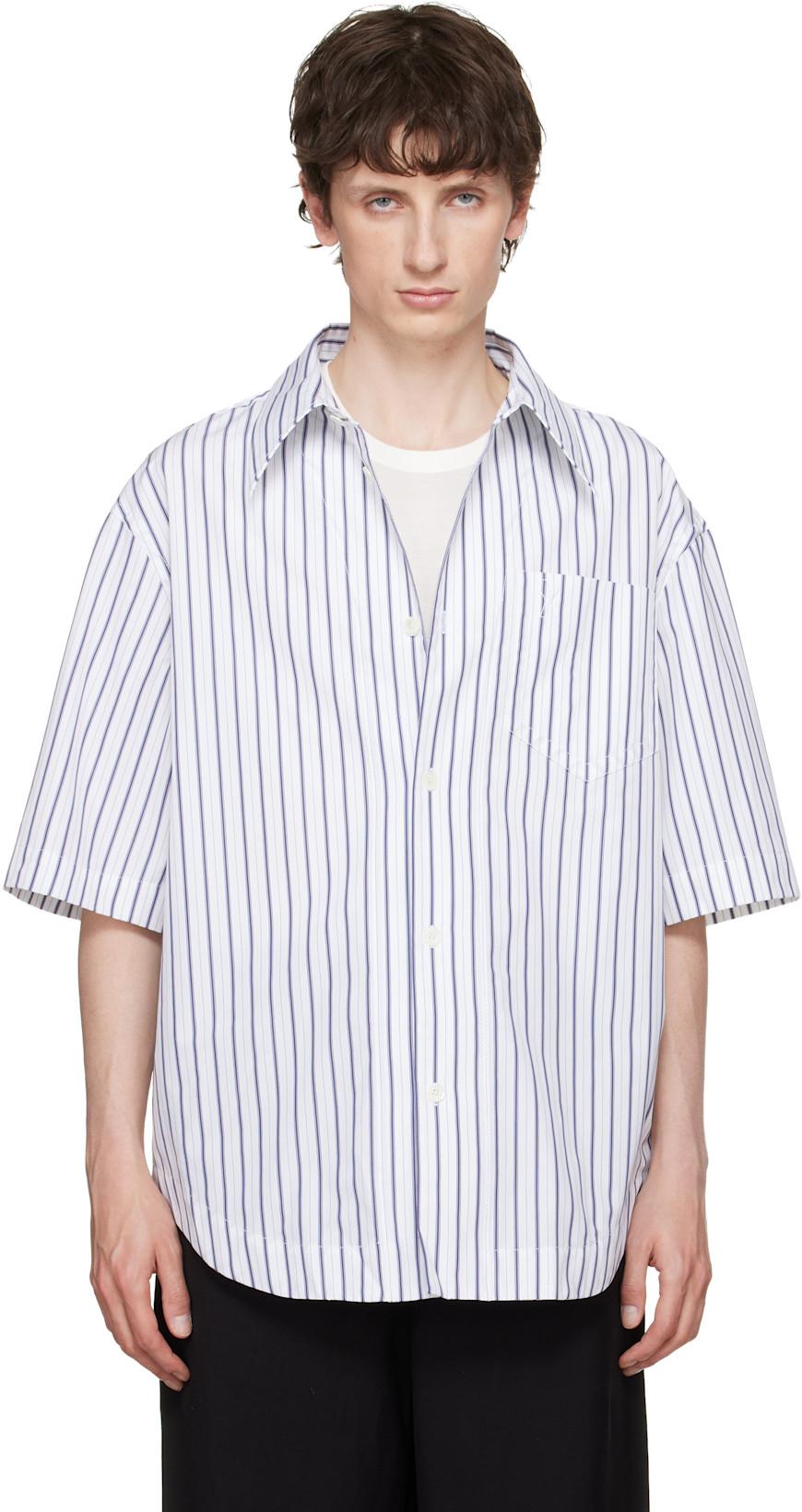 White Striped 'Ami de Coeur' Wide Shirt by AMI