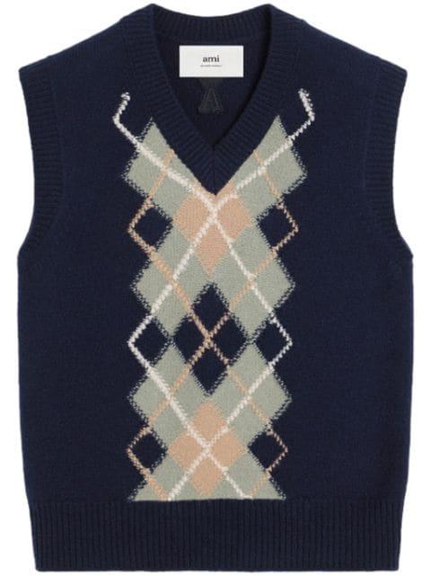 argyle wool-cashmere blend sleevless jumper by AMI