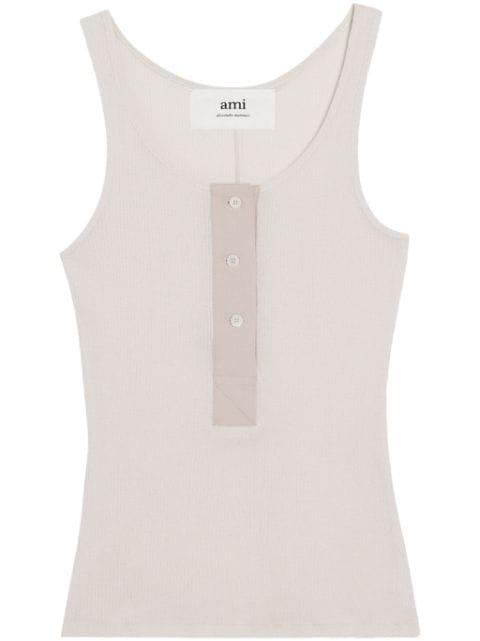 button-front cotton-rib tank top by AMI
