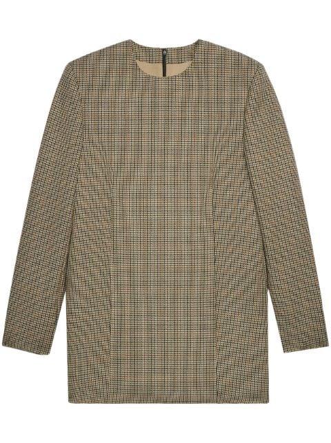 check-print long-sleeve minidress by AMI