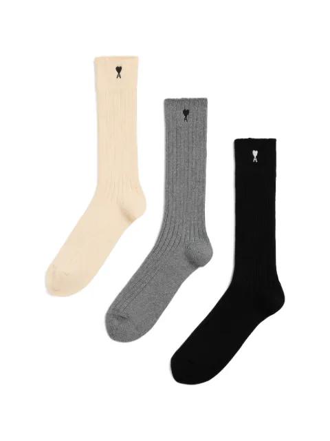 cotton three-pack socks with Ami de Coeur by AMI