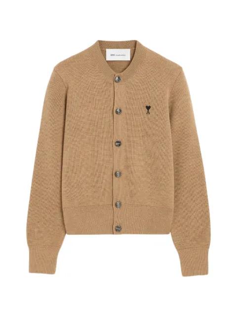 crew-neck wool cardigan with Ami de Coeur by AMI