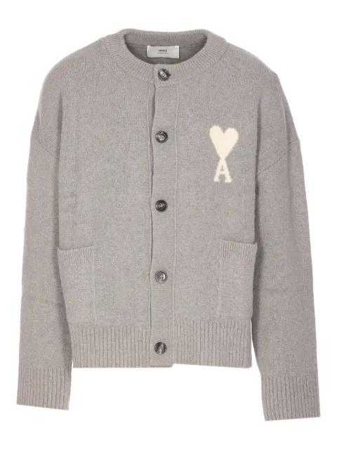 embroidered logo button cardigan by AMI