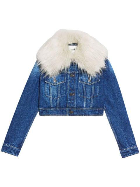 furry collar denim jacket by AMI