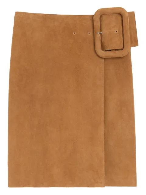 goat leather big buckle belted midi skirt by AMI