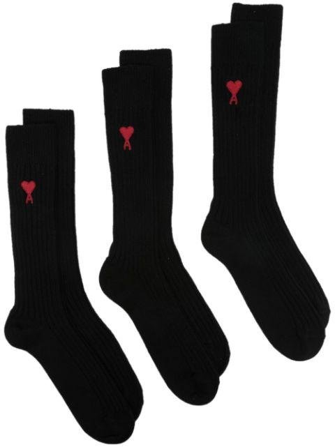 intarsia-knit logo socks (pack of three) by AMI
