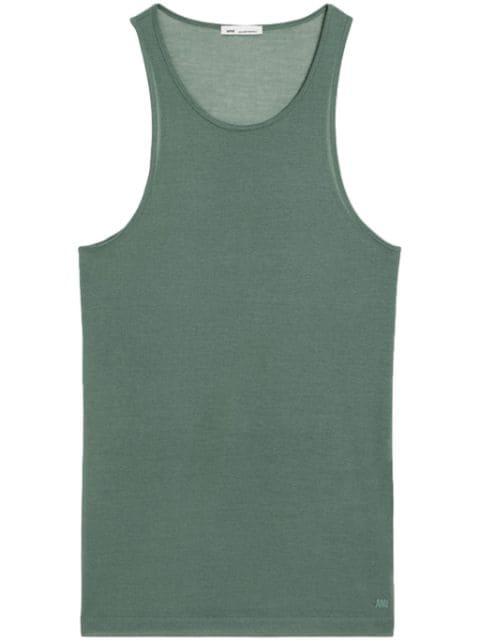 logo-embroidered cotton-blend top by AMI