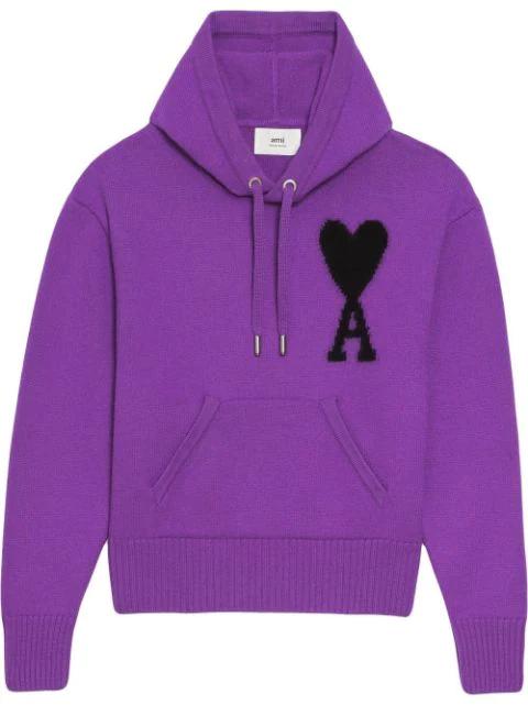 logo-intarsia knit hoodie by AMI