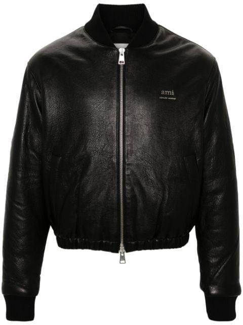 logo-plaque leather jacket by AMI