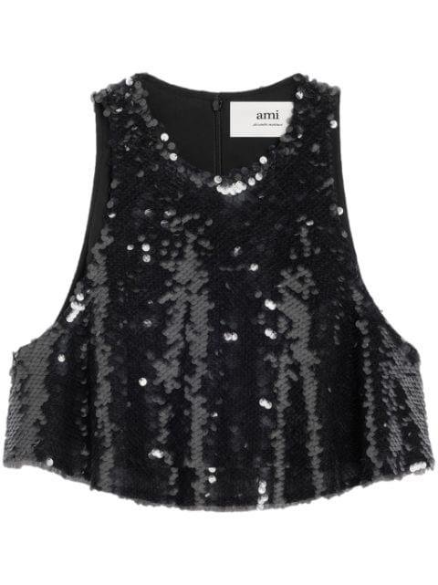 sequin-embellished silk crop top by AMI