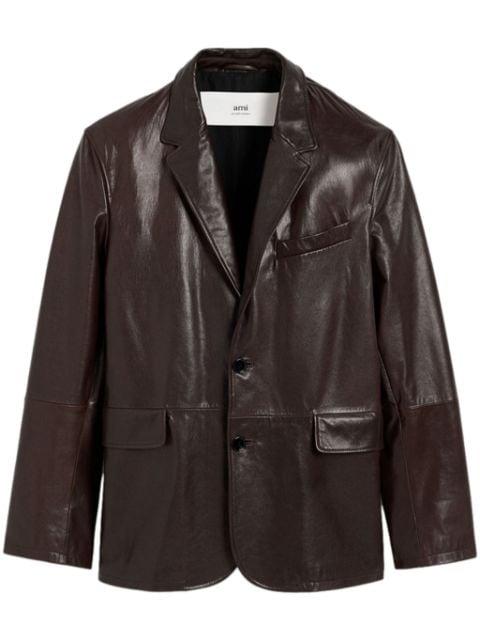 single-breasted leather blazer by AMI