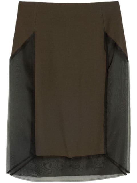 tulle-panel straight skirt by AMI