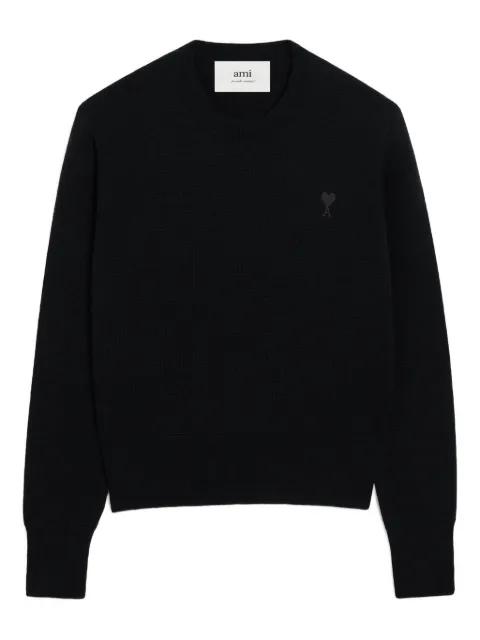 wool crewneck sweater with contrasted Ami de Coeur by AMI