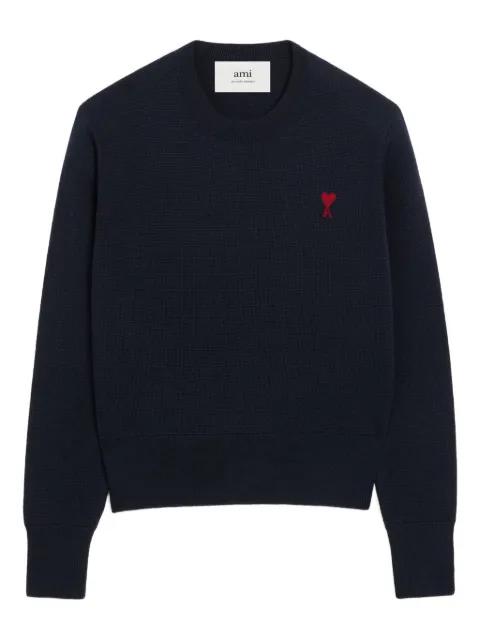 wool crewneck sweater with contrasted Ami de Coeur by AMI