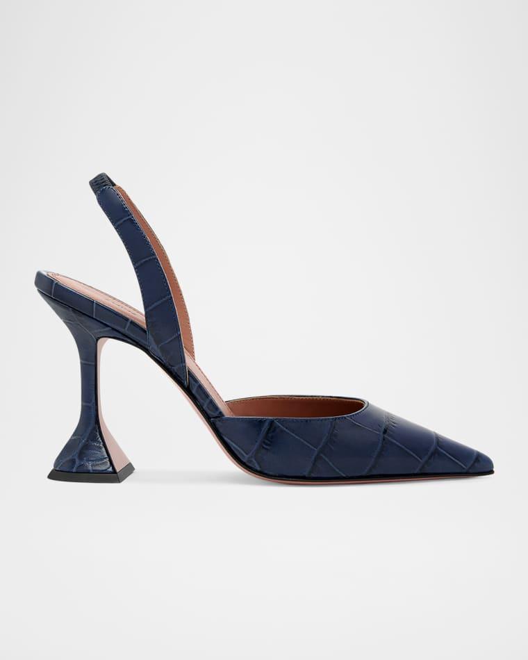 95mm Holli Croc-Embossed Leather Slingback Pumps by AMINA MUADDI