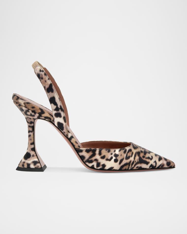 95mm Holli Leopard-Printed Satin Slingback Pumps by AMINA MUADDI