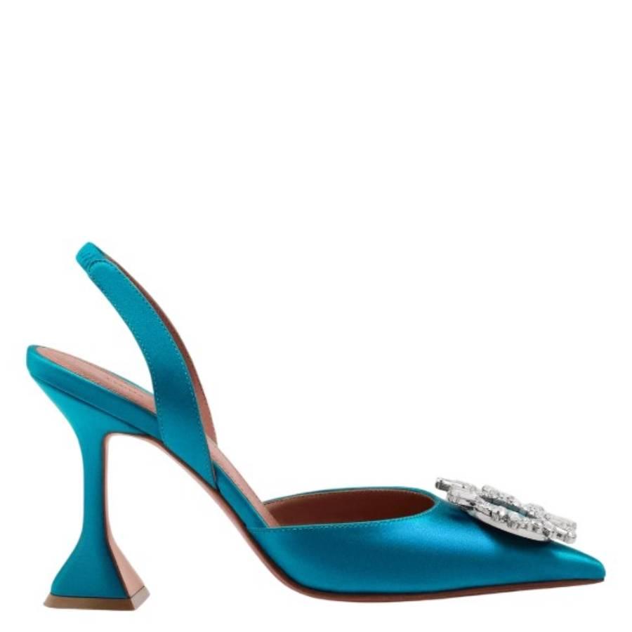 Amina Muaddi Azur Satin Begum Slingback Pumps by AMINA MUADDI