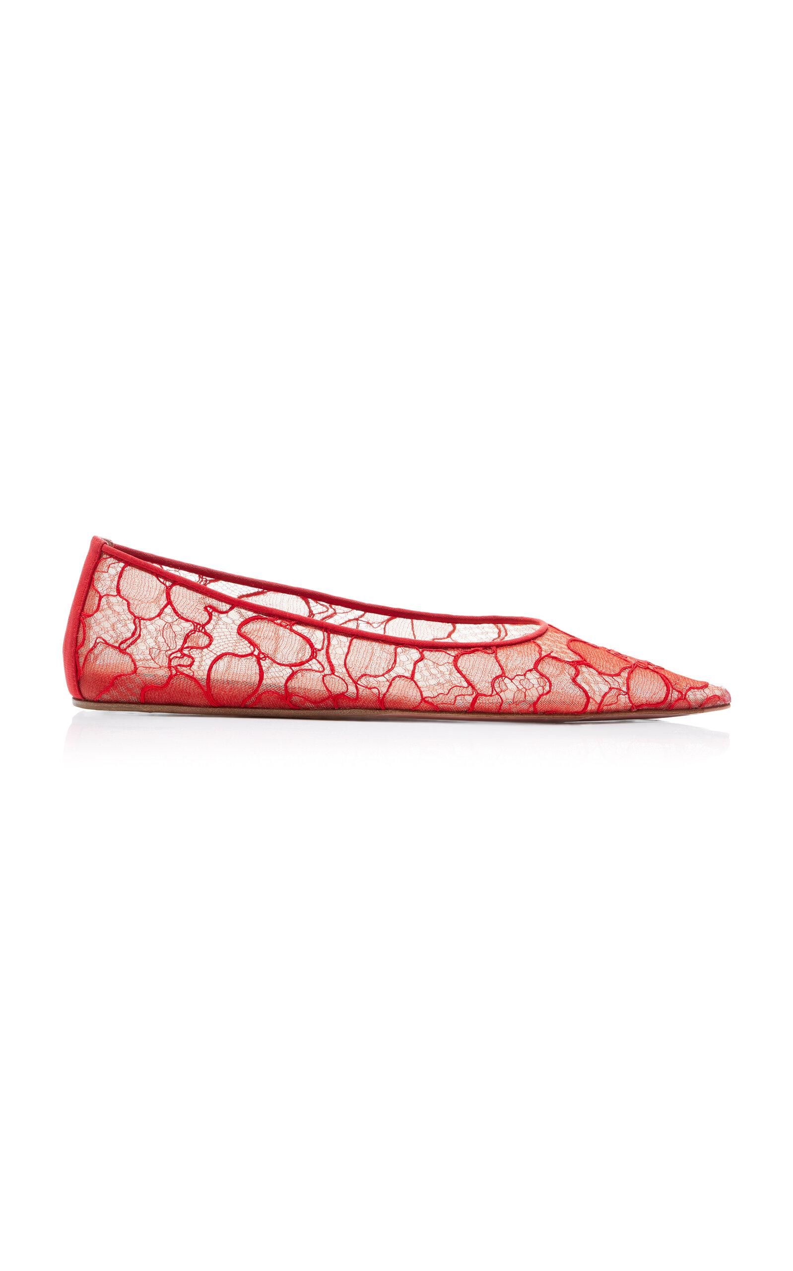 Amina Muaddi - Barbara Lace Flats - Red - - Moda Operandi by AMINA MUADDI