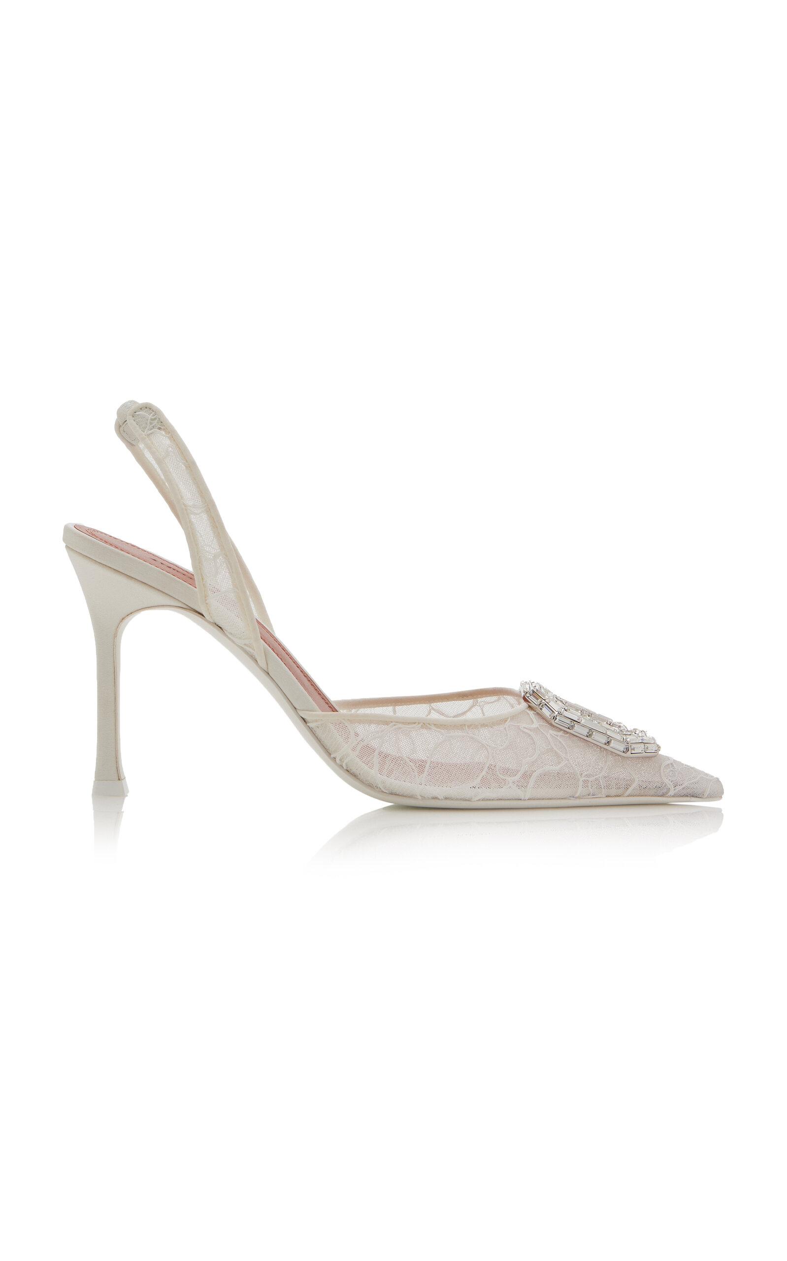 Amina Muaddi - Camelia Lace Slingback Pumps - White - - Moda Operandi by AMINA MUADDI