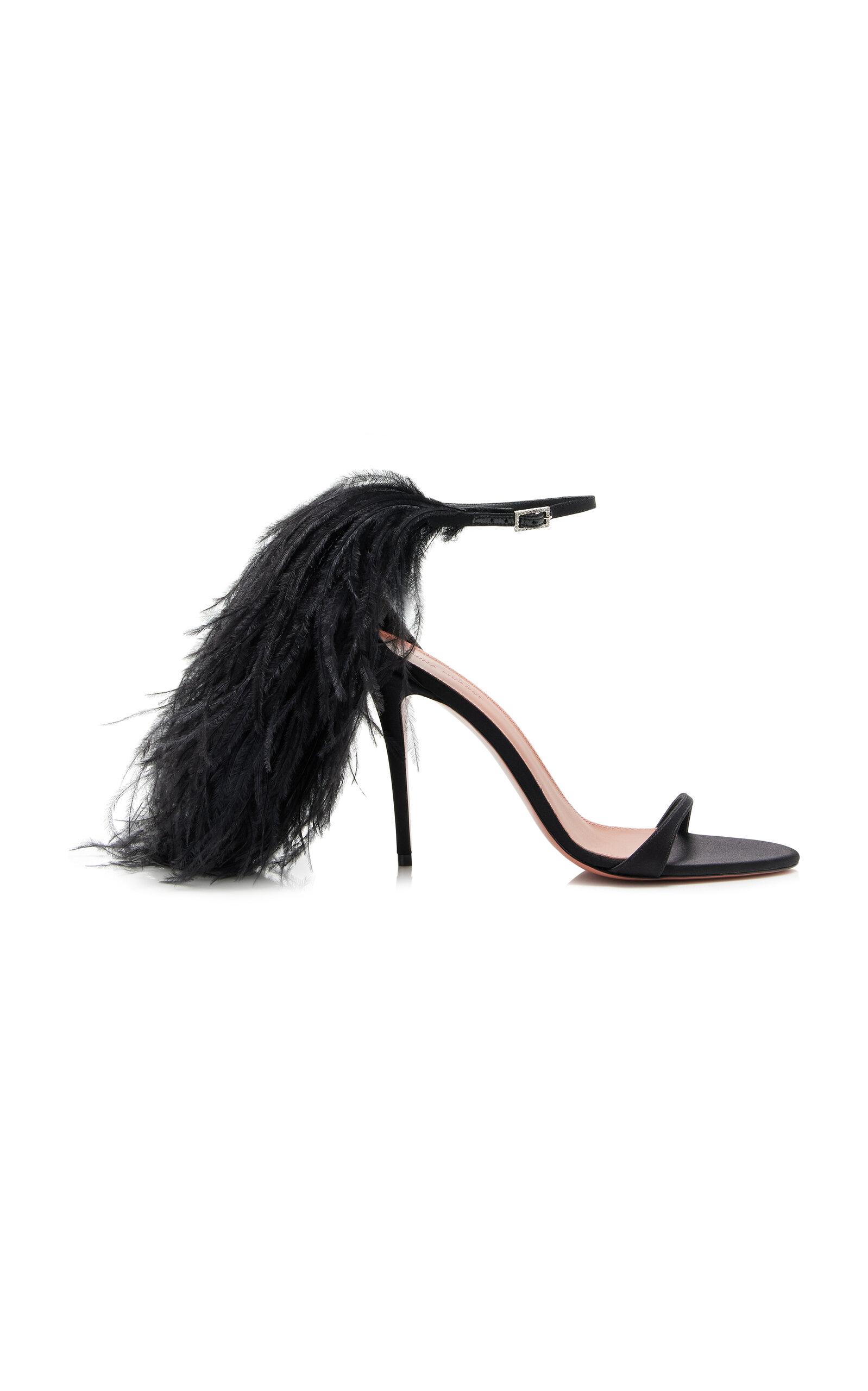 Amina Muaddi Jerry Feather-Trimmed Satin Sandals - Moda Operandi by AMINA MUADDI