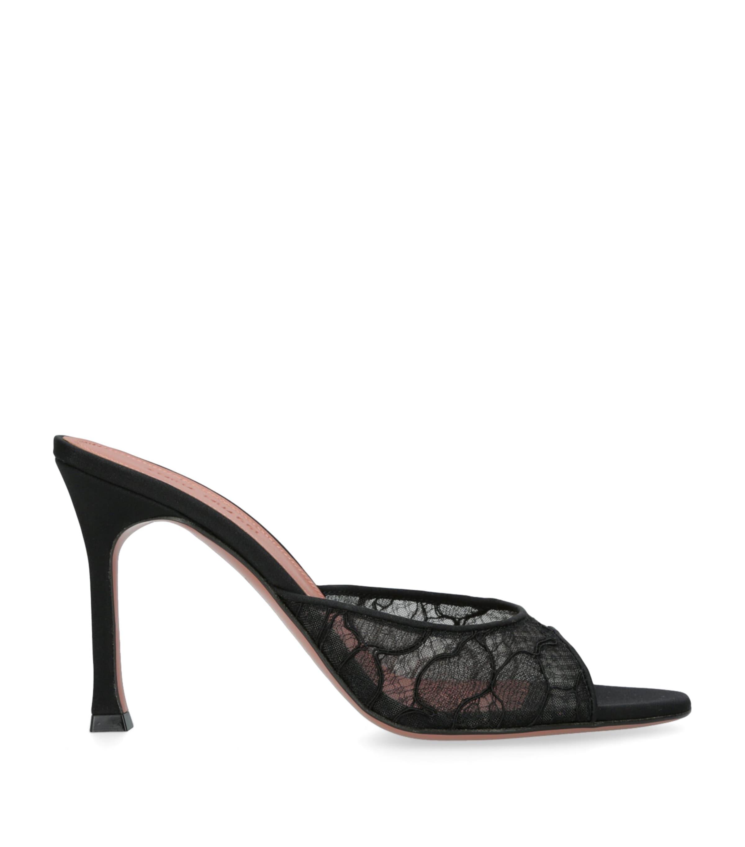 Amina Muaddi Lace Alexa Heeled Mules 95 by AMINA MUADDI