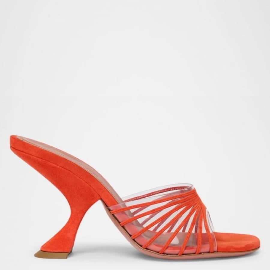 Amina Muaddi Mookie Suede PVC Comma-Heel Mules by AMINA MUADDI