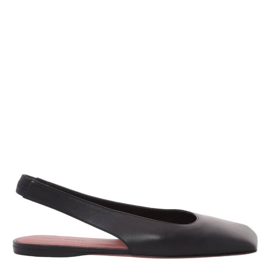 Amina Muaddi Nappa Black Ane Slingback Flats by AMINA MUADDI