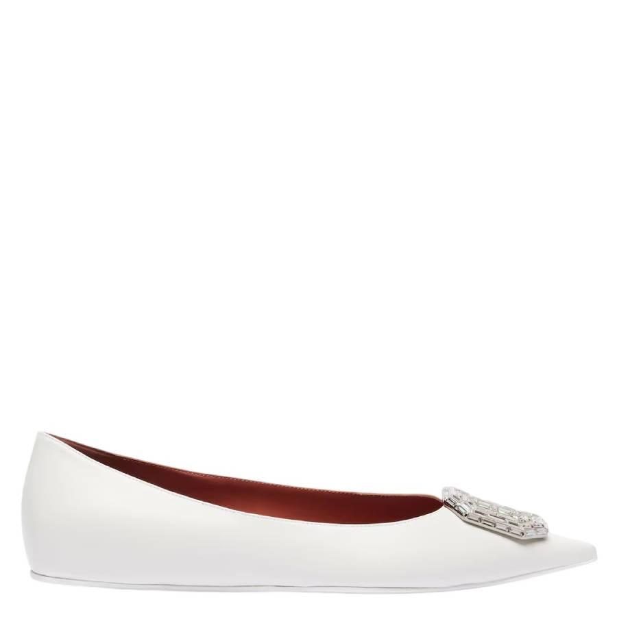 Amina Muaddi Nappa White Camelia Ballet Flats by AMINA MUADDI