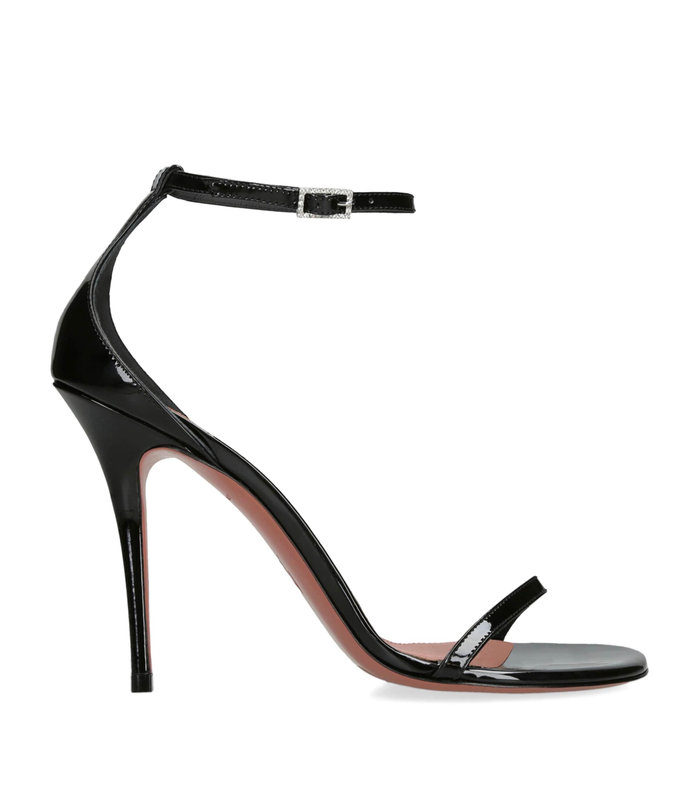 Amina Muaddi Patent Leather Barbara Heeled Sandals 105 by AMINA MUADDI