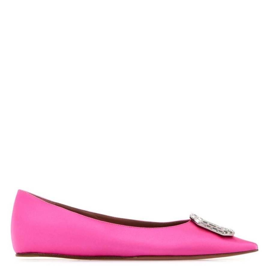 Amina Muaddi Pink Satin Camelia Ballerinas by AMINA MUADDI