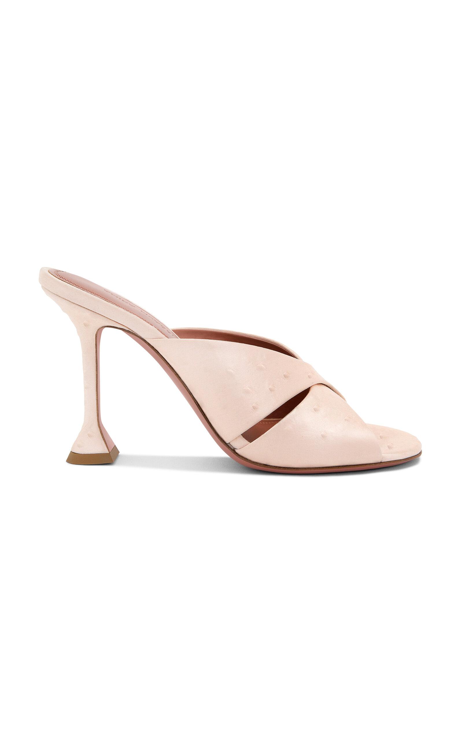Amina Muaddi Salma Ostrich-Effect Satin Sandals - Moda Operandi by AMINA MUADDI