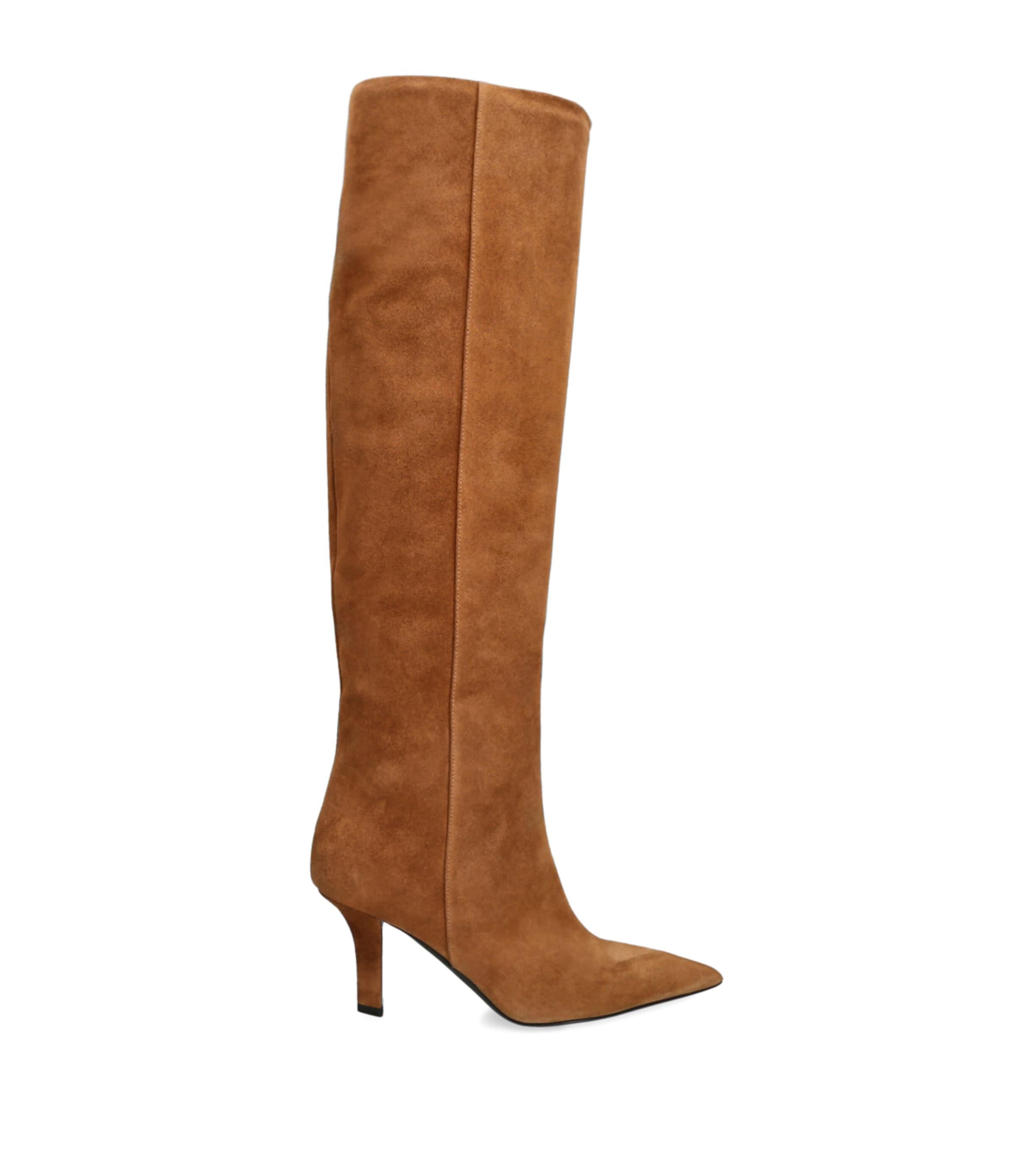 Amina Muaddi Suede Christine Knee-High Boots 80 by AMINA MUADDI
