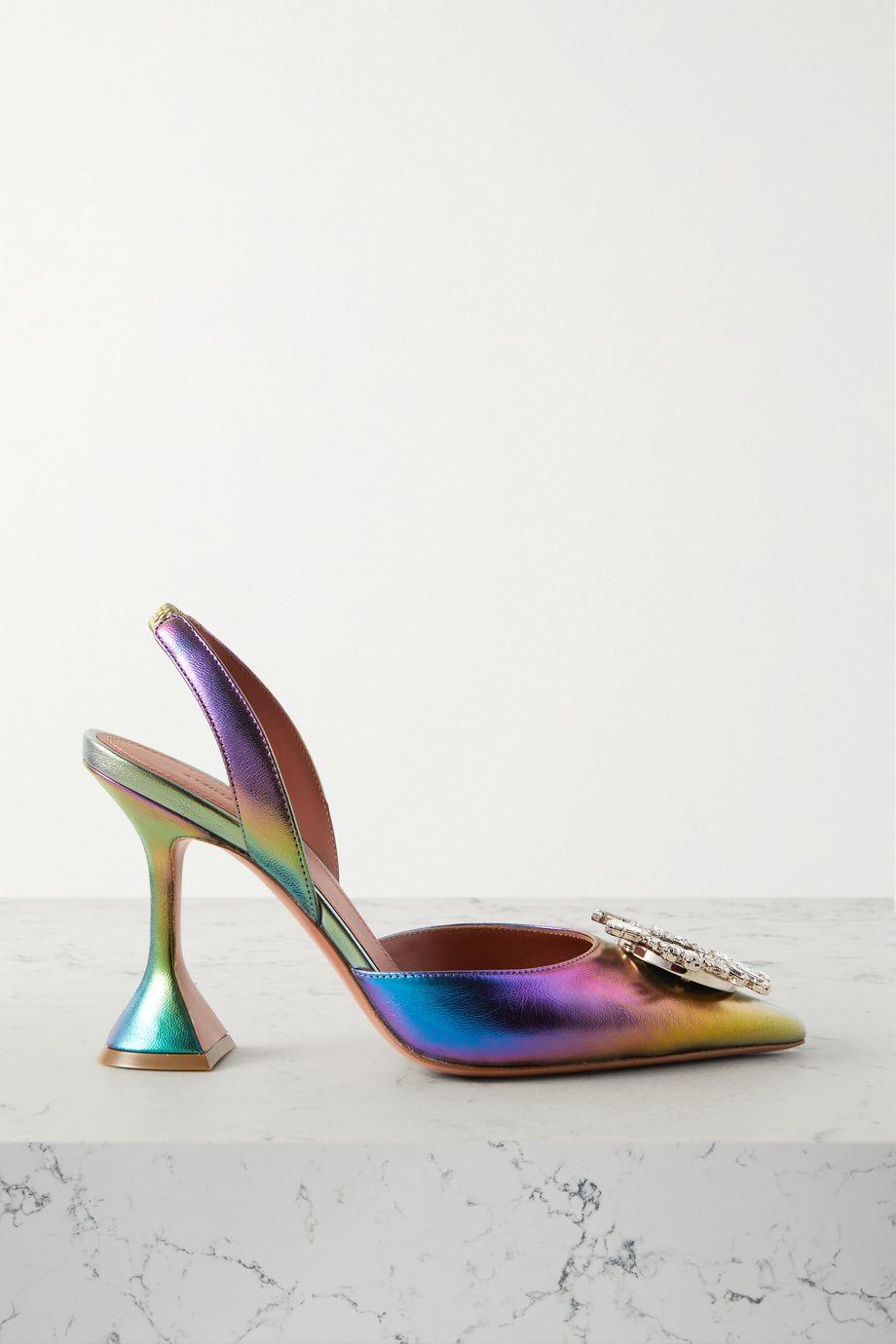 Begum Swarovski crystal-embellished metallic leather slingback pumps by AMINA MUADDI Begum Swarovski crystal-embellished metallic leather slingback pumps by AMINA MUADDI